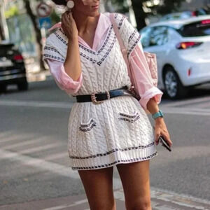 Zara Cable Knit Whip  Stitch Sweater Vest Ecru Black Size Small